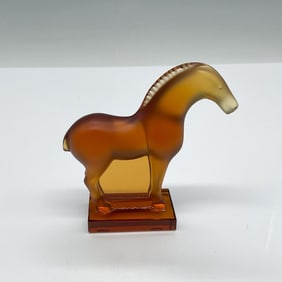 Lalique Amber Crystal Horse Figurine on Pedestal Base