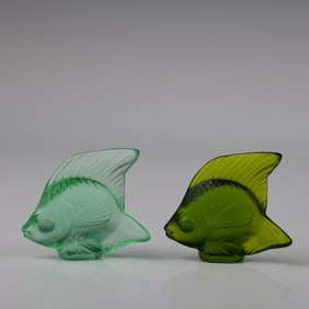 Pair of Lalique Frosted Glass Fish Figurines