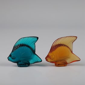 Pair of Lalique Frosted Glass Fish Figurines