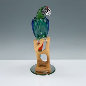 Swarovski Crystal Macaw Figurine on Custom Wooden Stand