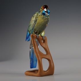 Swarovski Crystal Green Rosella Figurine with Original Box