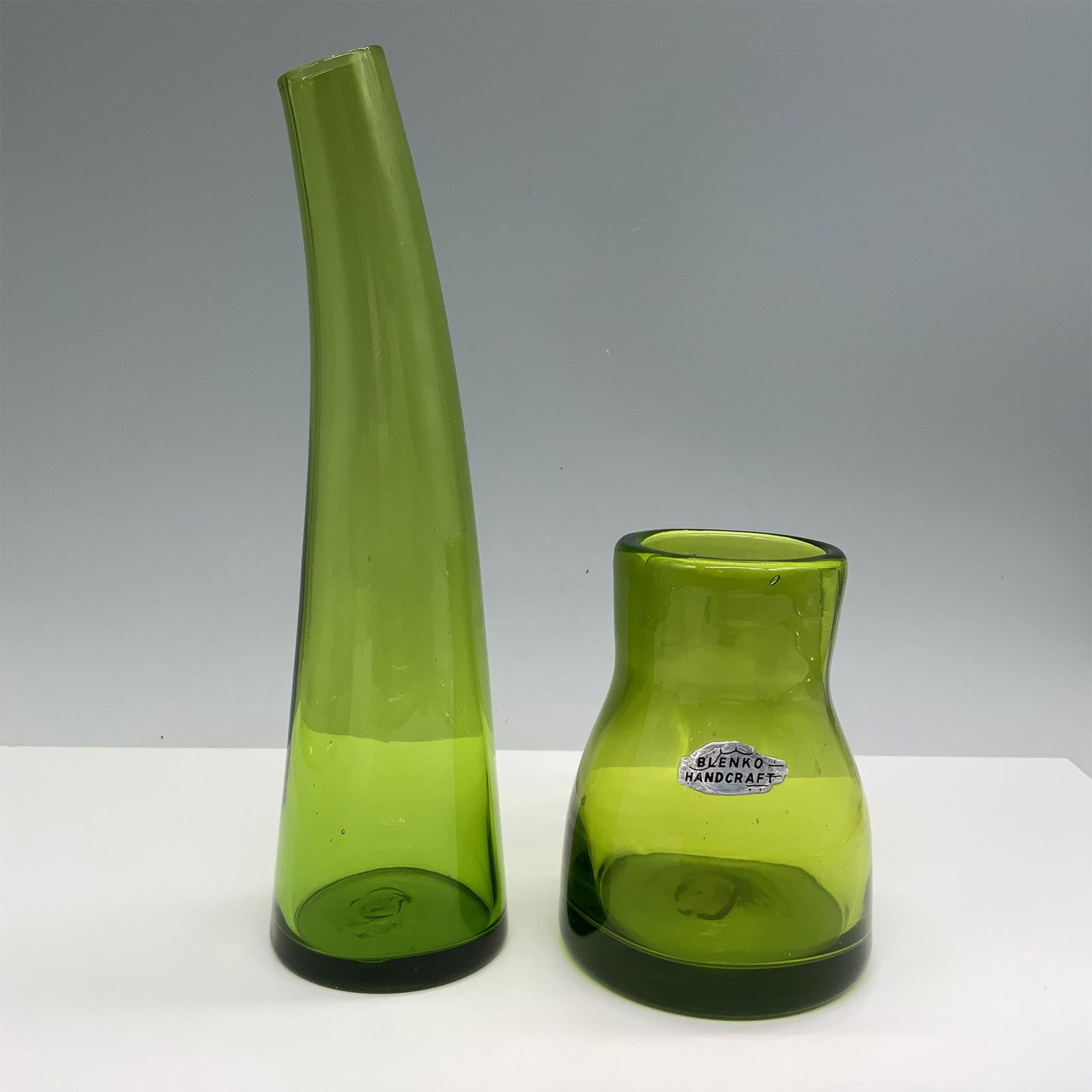 2pc Blenko & Hand-Blown Green Glass Vases (1 of 3)