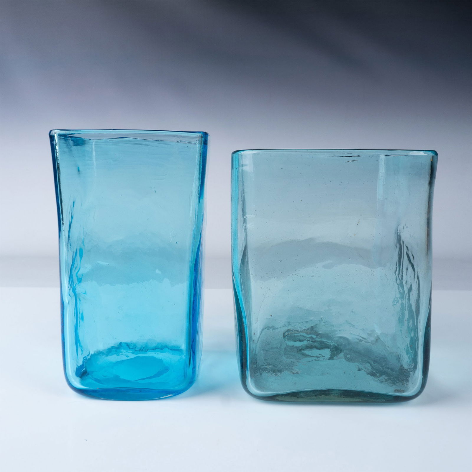 2pc Handblown Blue Square Glass Vases (1 of 5)