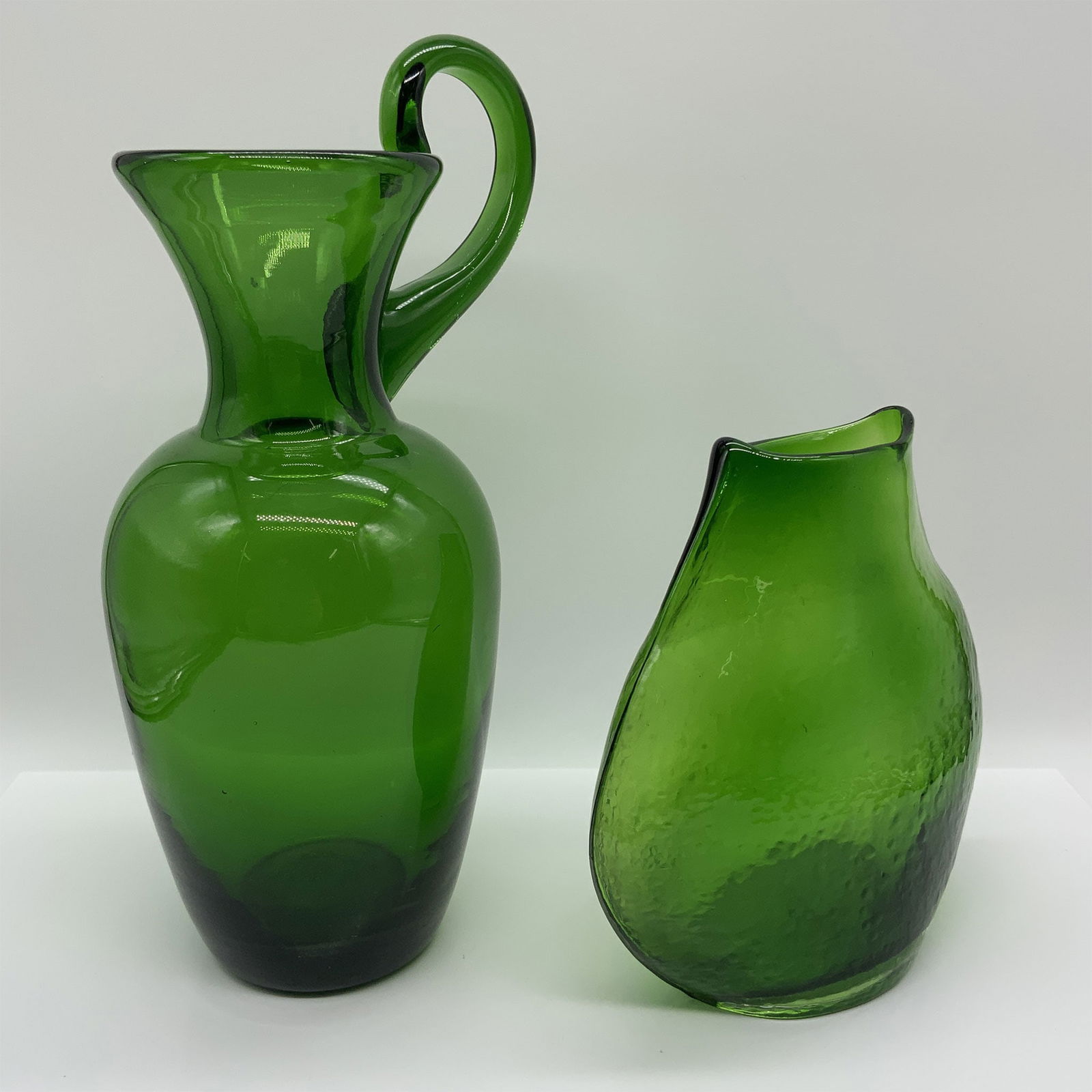 Two Green Glass Vessels, Hand-Blown Forms (1 of 3)