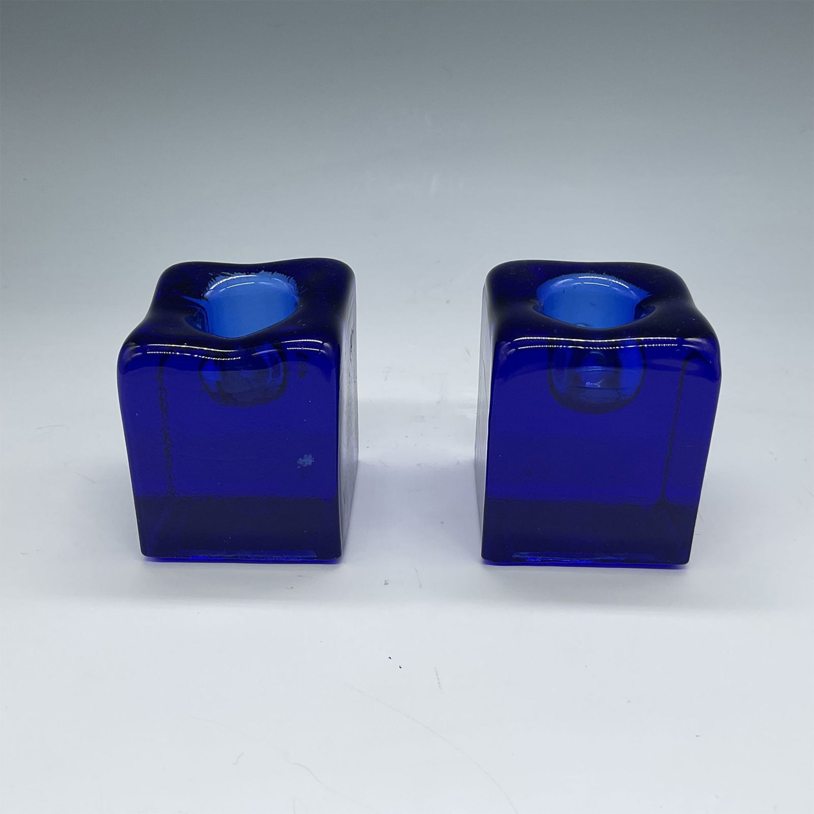 2pc Cobalt Blue Glass Candle Holders, Modernist Design (1 of 4)