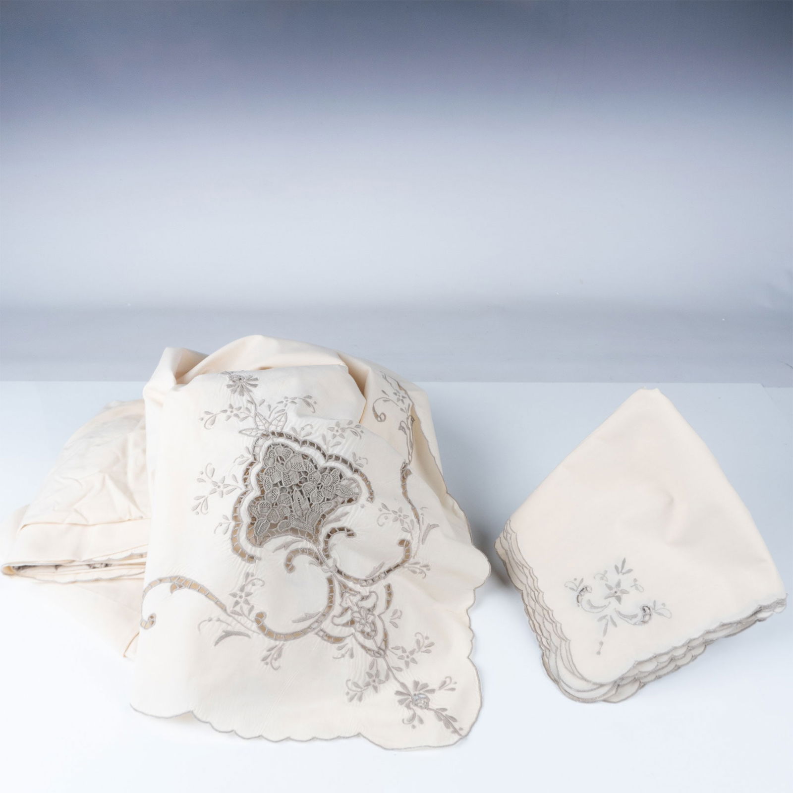 13pc Beige Embroidered Tablecloth with Matching Napkins (1 of 3)