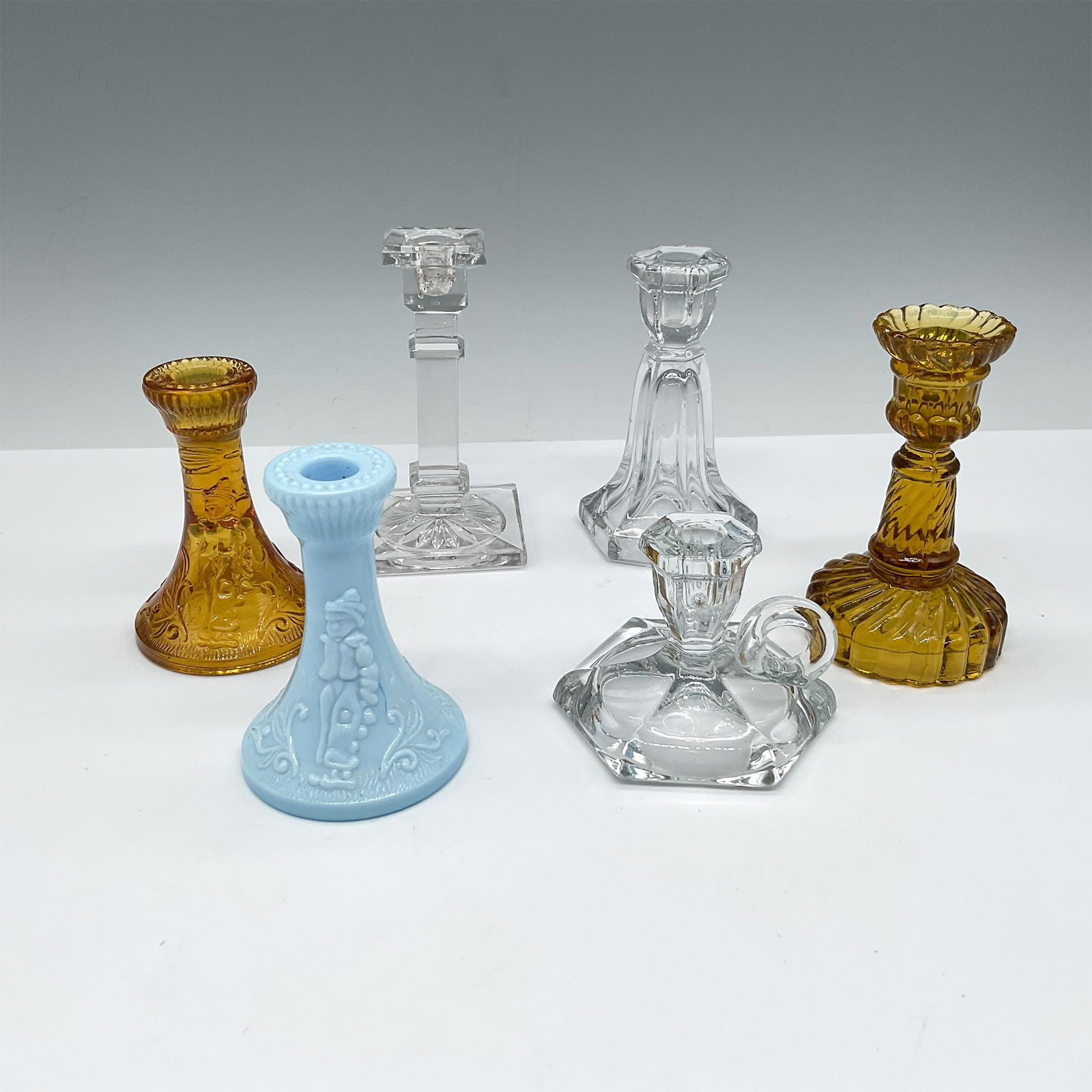 6pc Moore, Heisey + Other Glass Candleholders (1 of 3)