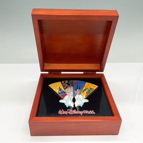 Disney World Wooden Collectible Box with Four Parks Pin Set