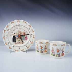 3pc Royal Doulton Bunnykins Clock and Mugs