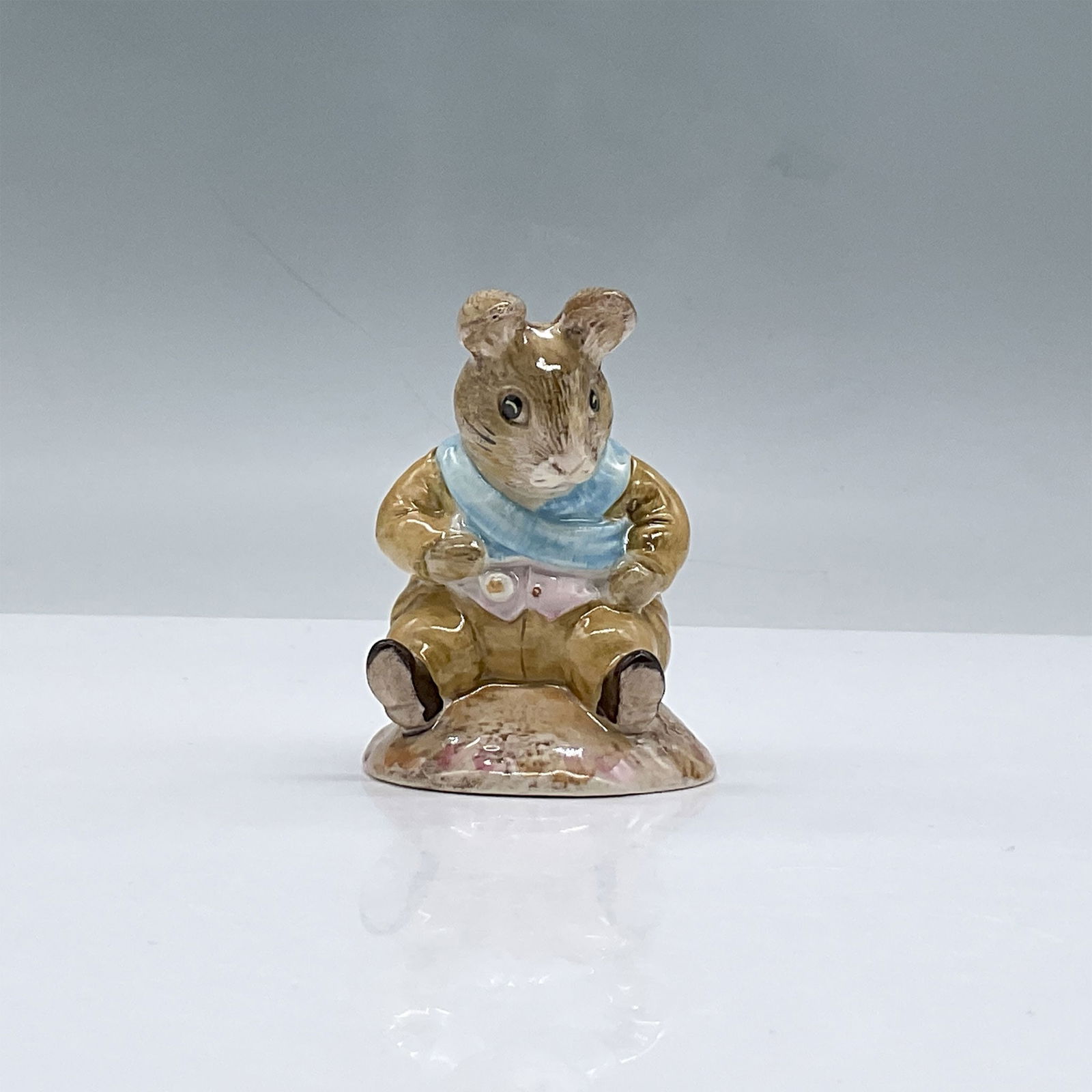 Royal Albert Beatrix Potter Figurine, Old Mr Bouncer: Glossy porcelain. Features seated rabbit. Royal Albert Beatrix Potter backstamp. This item has its original box, dimensions: 3"L x 3"W x 4.25"H. Issued: c. 1989 Dimensions: 2.5"L x 2.25"W x 3"H Countr