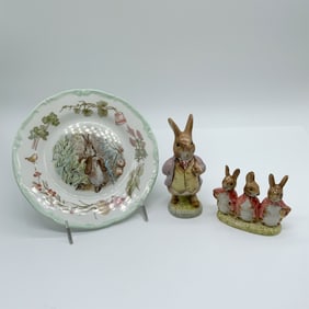 3pc Beatrix Potter Royal Albert Teatime Plate & Figurines