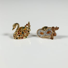 2pc Swarovski Crystal Pins, Mask and Swan
