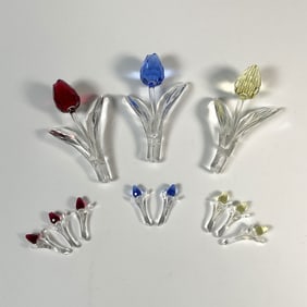 11pc Swarovski Crystal Figurines, Large + Small Tulips