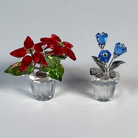 2pc Swarovski Crystal Figurines, Poinsettia + Forget Me Nots