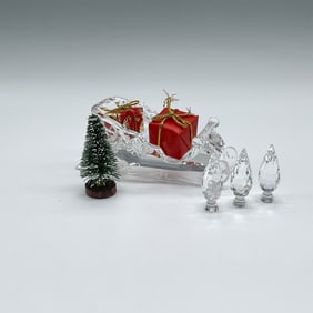 2pc Swarovski Silver Crystal Figurines, Sleigh, Poplar Trees
