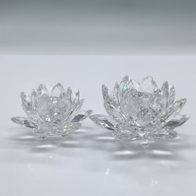 2pc Swarovski Crystal Candle Holder, Small & Large Waterlily