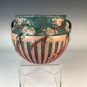 Roseville Pottery Cherry Blossom Jardiniere, Two-Handled, 5"