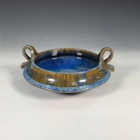Fulper Pottery Double-Handled Blue Swirl Glaze Bowl