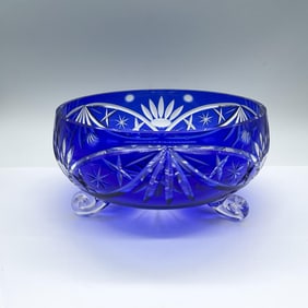Vintage Bohemian Style Cobalt Blue Crystal Footed Bowl