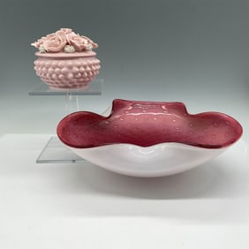 2pc MCM Italian Glass Centerpiece Bowl + Covered Box