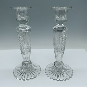 2pc Clear Glass Candlestick Holders
