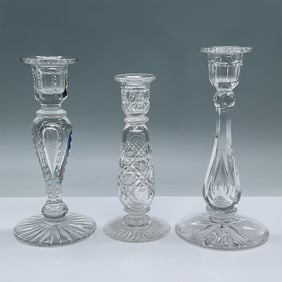 3pc Vintage Cut Glass Candle holders