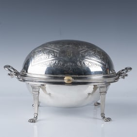 Victorian Style Silver Plated Roll-Top Tureen
