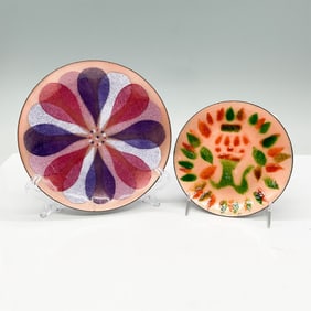 2pc Annemarie Davidson Mid-Century Enamel Copper Plates