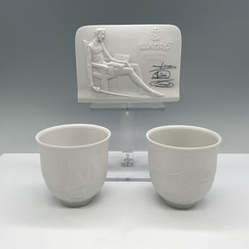 3pc Lladro Collector's Society Plaque and Porcelain Cups