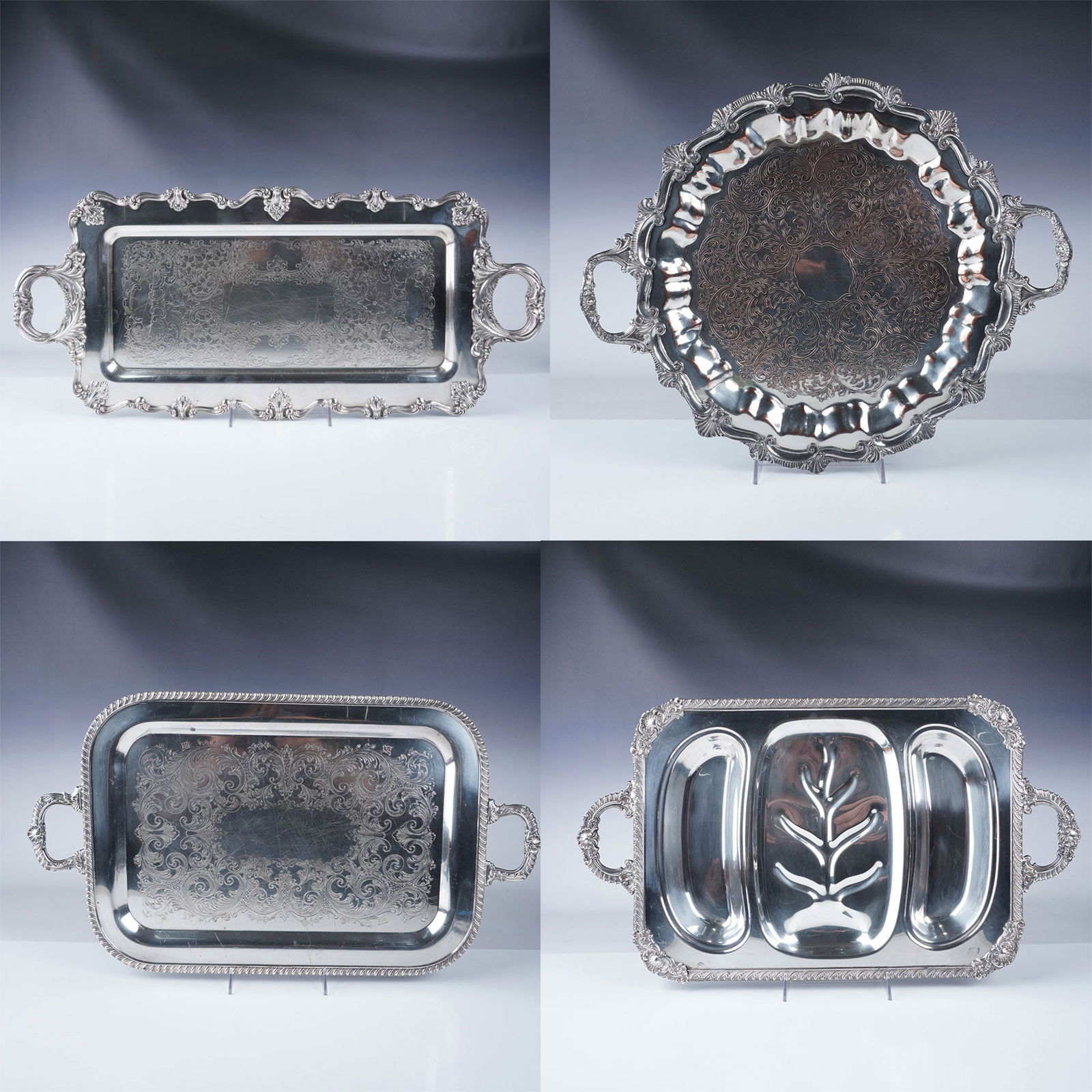 4pc Ornate Silver-Plated Serving Trays (1 of 10)