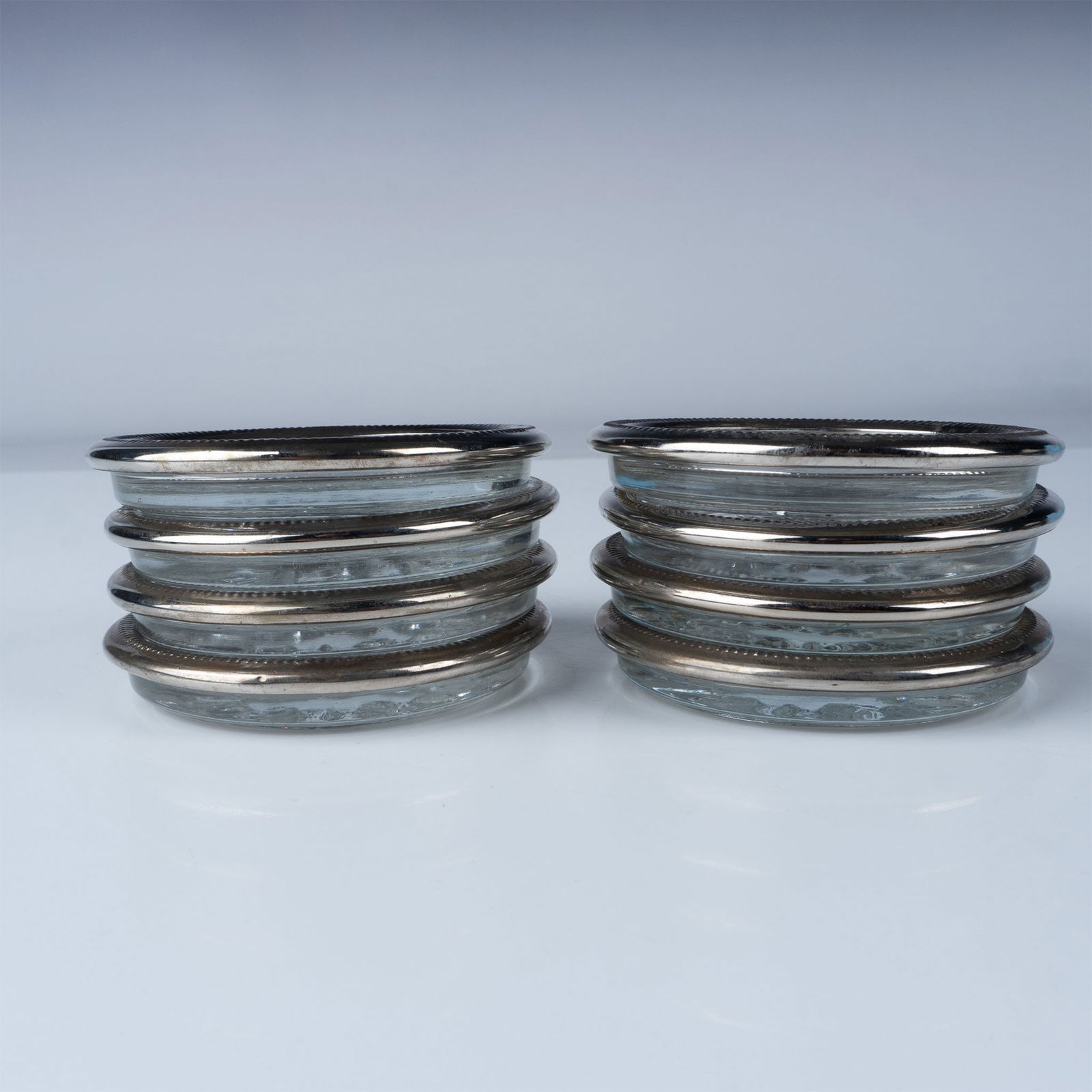 8pc Silver-Plated Rimmed Glass Coasters w/ Starburst Design (1 of 4)