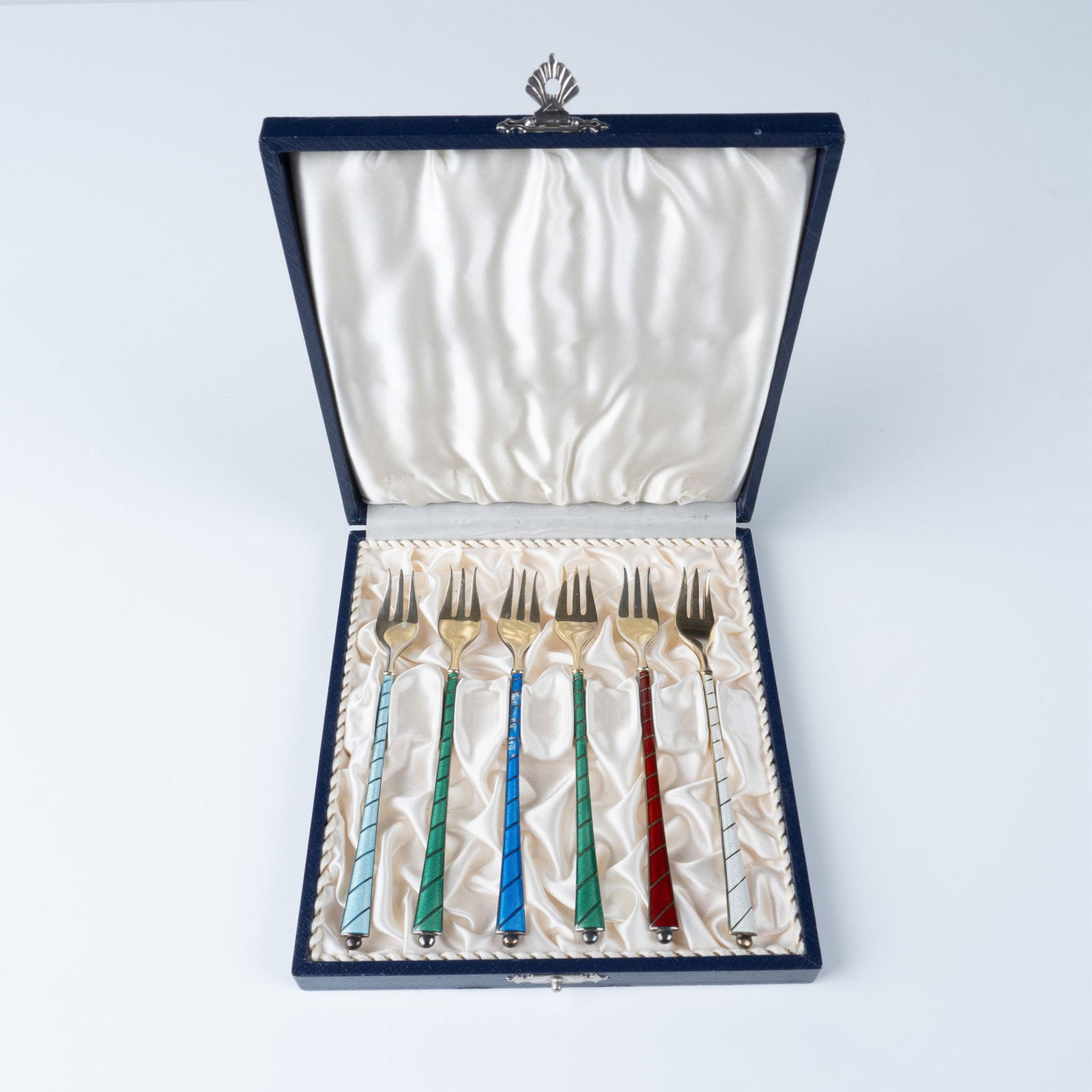 6pc Sterling Enamel Cocktail Forks in Case (1 of 4)