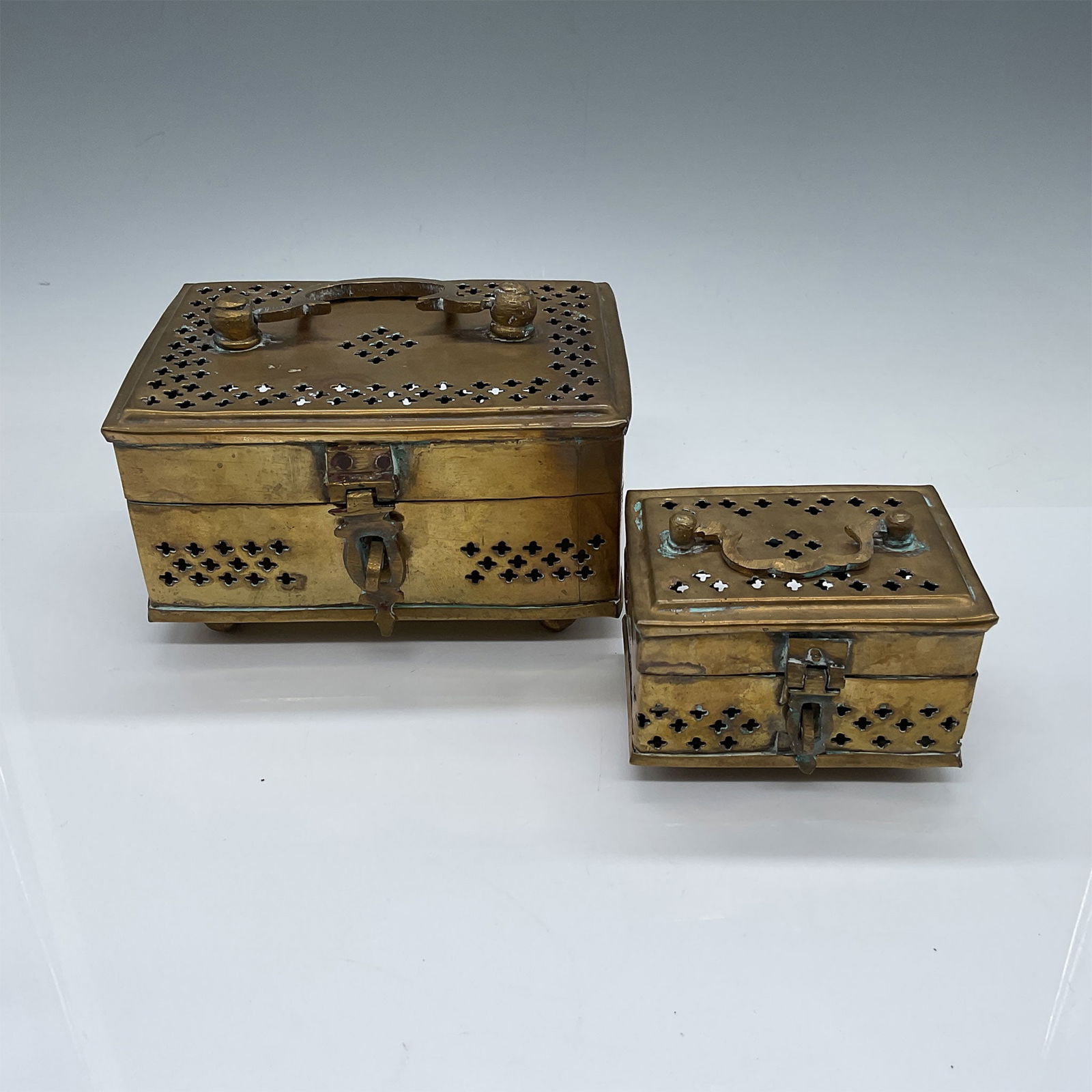 2pc Pair of Brass Reticulated Keepsake Boxes (1 of 4)