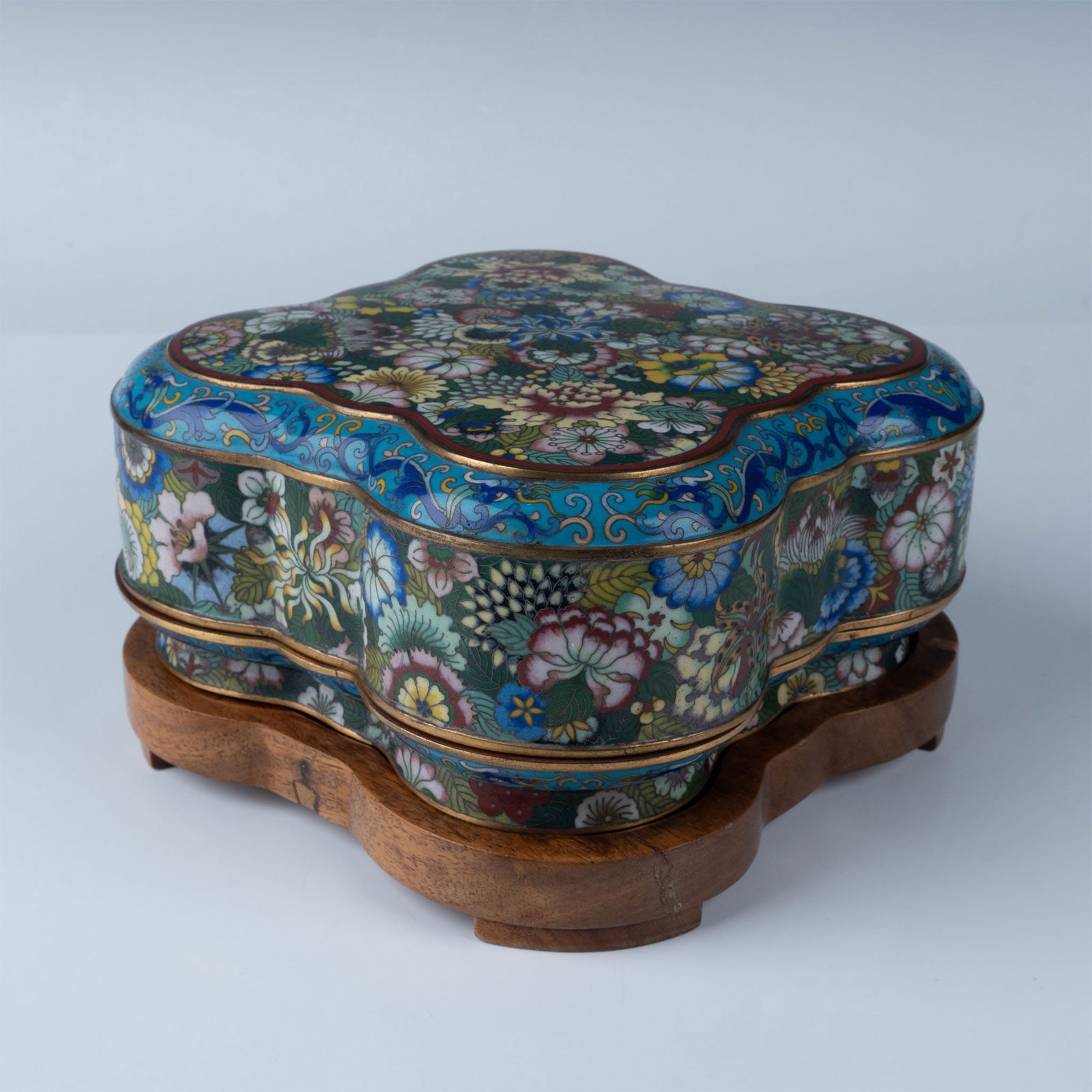 Chinese Cloisonne Enamel Floral Lidded Box with Nested Trays (1 of 5)
