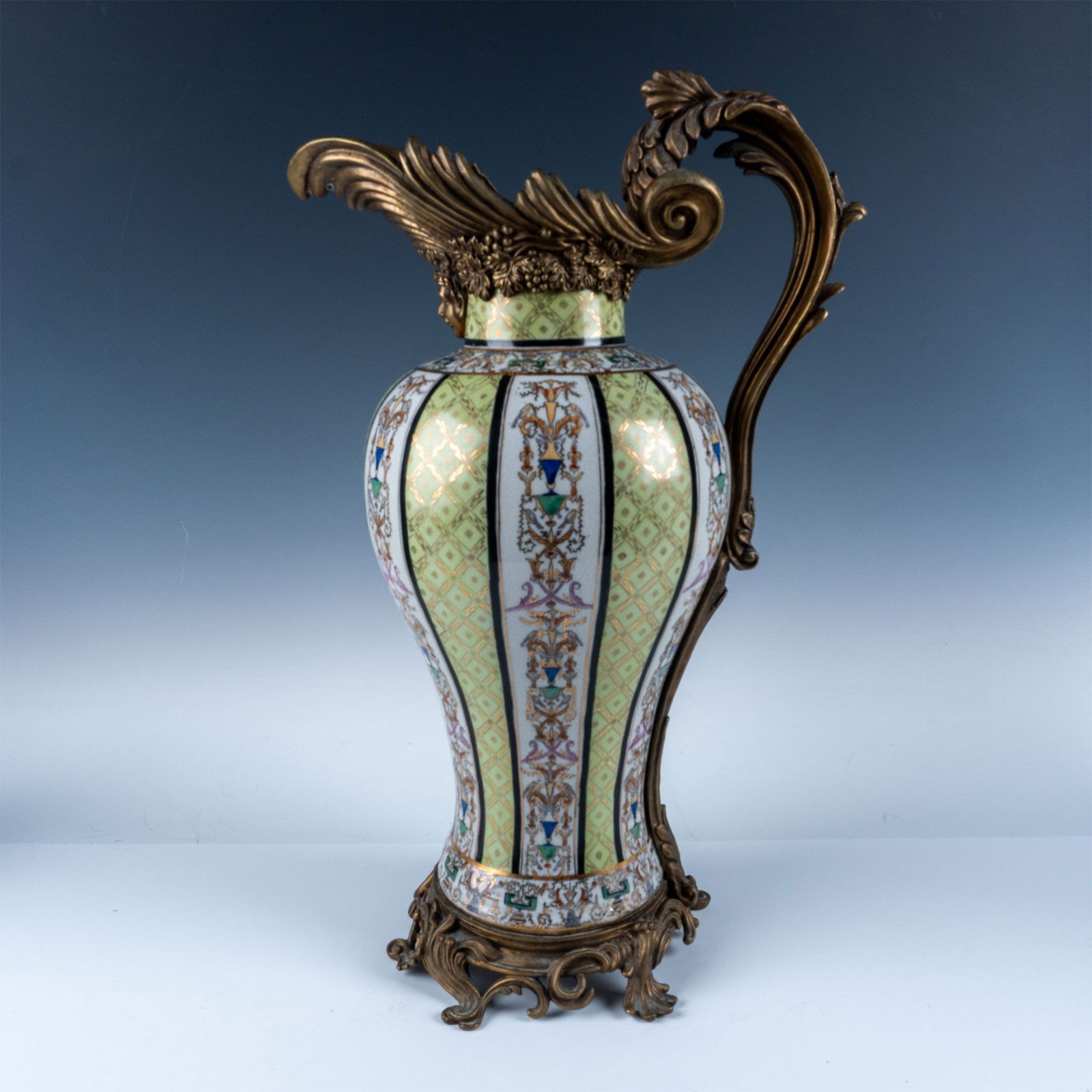 United Wilson Porcelain Pitcher with Ornate Brass Mounts (1 of 7)