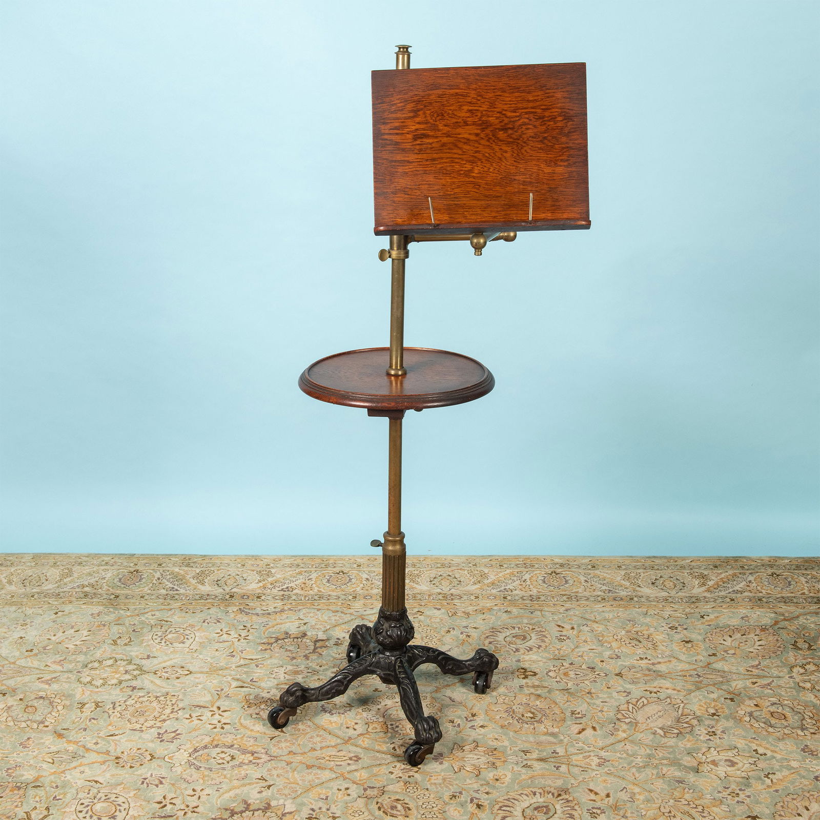 Antique Mahogany and Brass Rolling Adjustable Lectern (1 of 10)