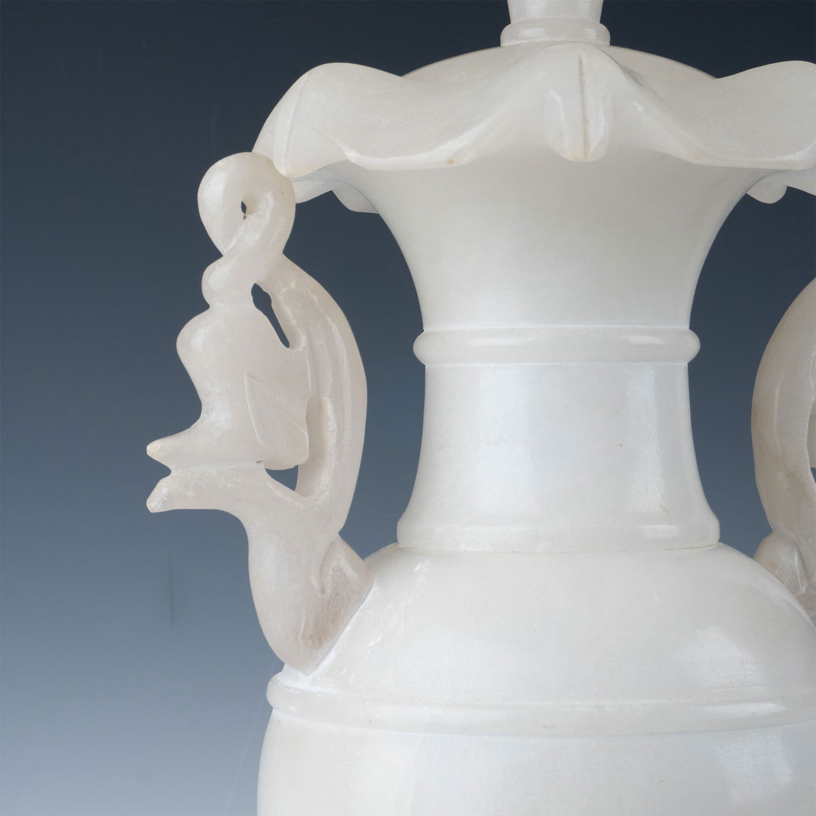 Ornate Alabaster Table Lamp with Sculptural Handles (1 of 5)