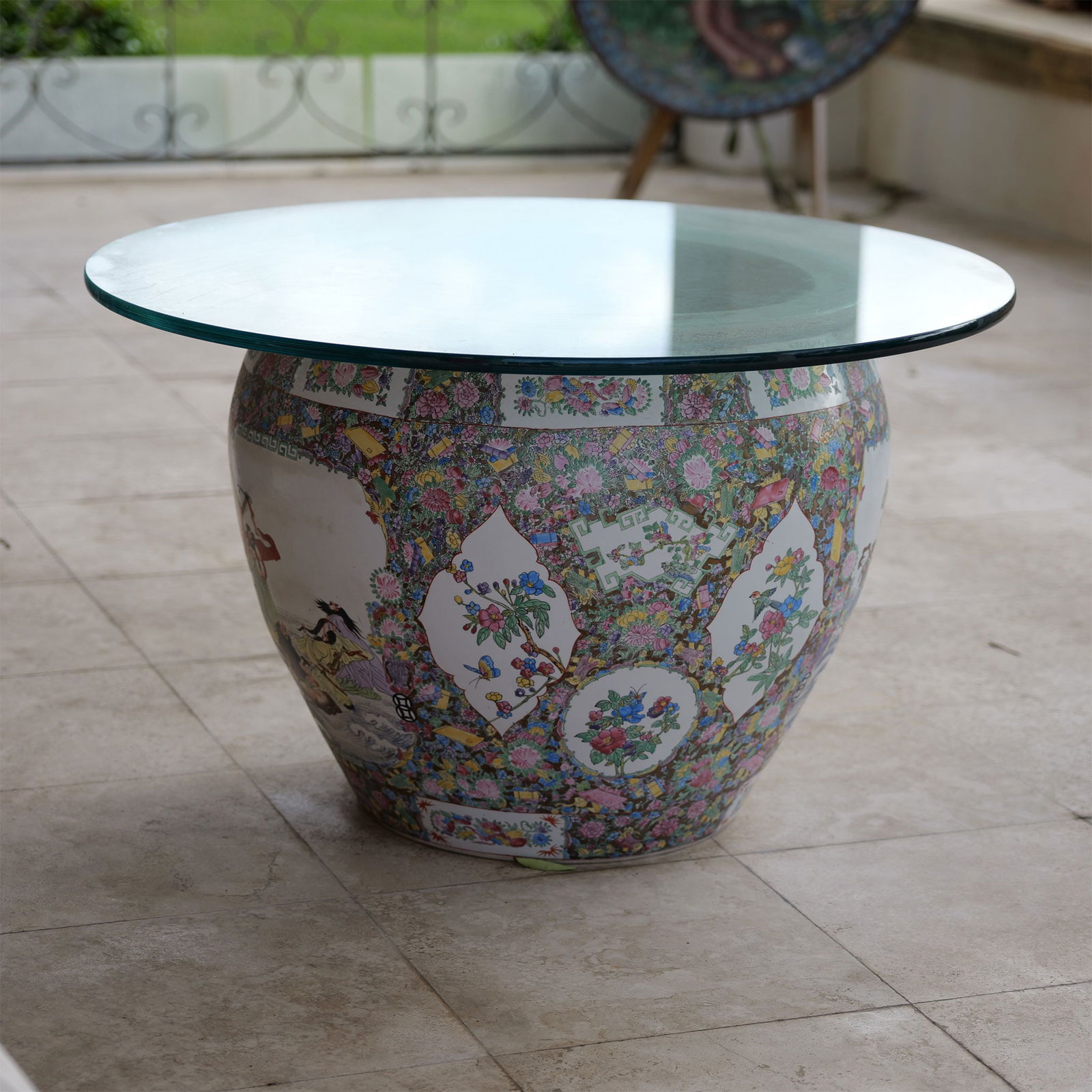 Ceramic Planter Table, Floral Design with Glass Top (1 of 5)