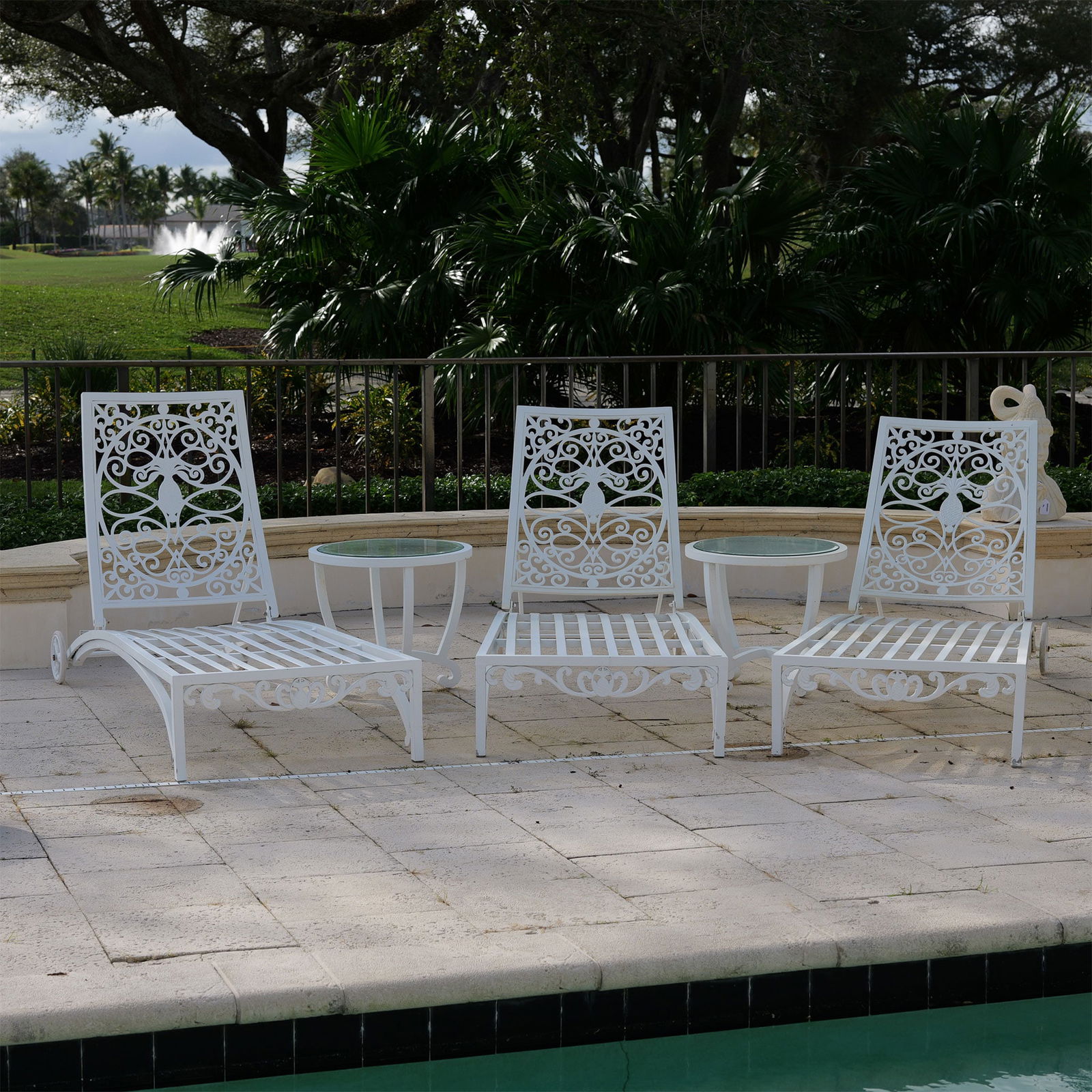 5pc Patio Furniture Set, White Metal Lounge Chairs & Tables (1 of 10)