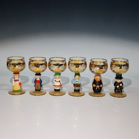 6pc Goebel Hummel Figurine Wine Glasses