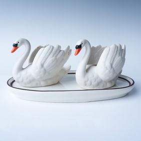 3pc Goebel Swan Figurines with Tray