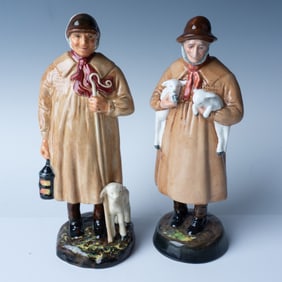 2pc Royal Doulton Figurines, The Shephard & Lambing Time