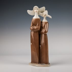 Italian Ceramic Figurine of Two Women with Rosaries