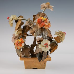 Vintage Floral Arrangement with Carved Soapstone Flowers