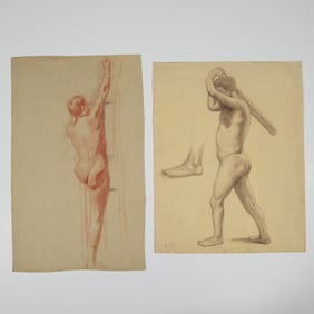 Two Original Pastel and Sanguine Drawings on Paper, Nudes