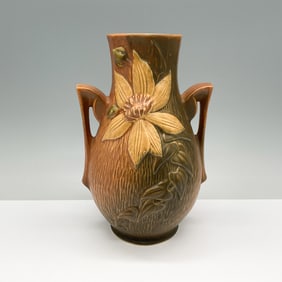 Roseville Pottery Clematis Double-Handled Vase, Brown