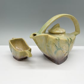 2pc Roseville Pottery Teapot and Creamer Set, Green