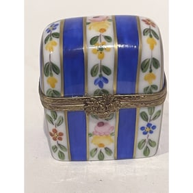 Limoges France Keepsake Box, Cobalt Victorian Floral Style