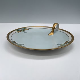Hand Painted Porcelain Art Deco Plate with Handle