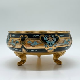 Hand-Painted Porcelain Footed Bowl, Gilded Accents